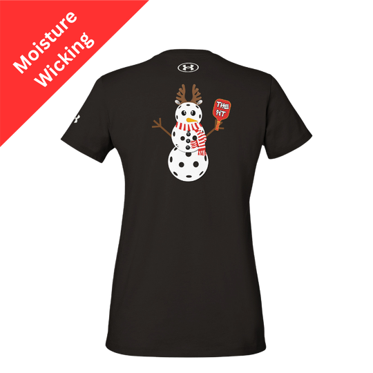 The Pit Pickleball Snowman Under ArmourⓇ Women's Athletic T-Shirt | Black Back