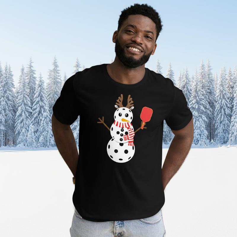 Snowman Pickleball Cotton Tee | Black