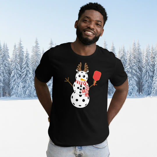 Snowman Pickleball Cotton Tee | Black
