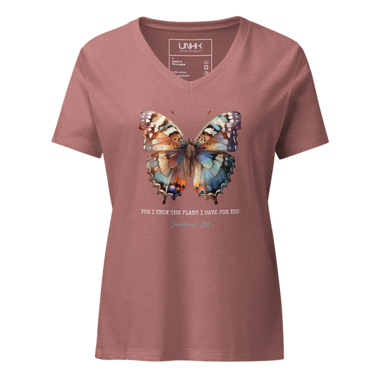 Butterfly Women’s Relaxed V-Neck T-Shirt | Pink