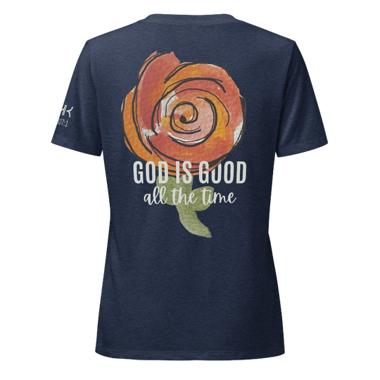 God is Good All the Time Women’s Relaxed V-Neck T-Shirt | Navy