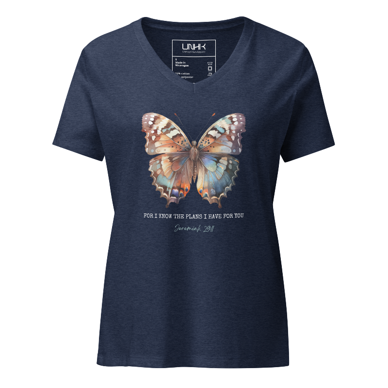 Butterfly Women’s Relaxed V-Neck T-Shirt | Navy