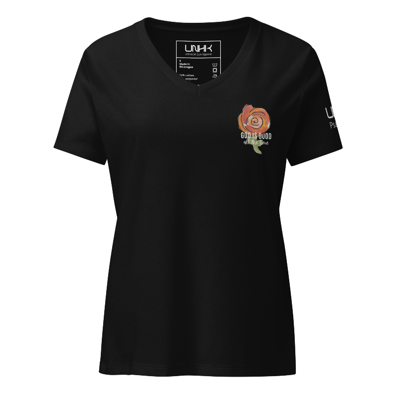 God is Good All the Time Women’s Relaxed V-Neck T-Shirt | Black