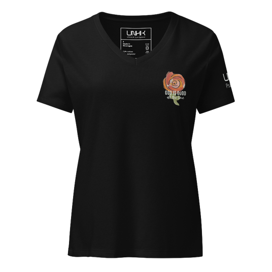 God is Good All the Time Women’s Relaxed V-Neck T-Shirt | Black